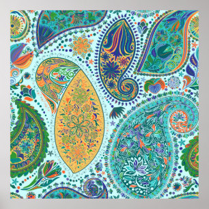 Paisley vintage floral motif ethnic seamless backg poster