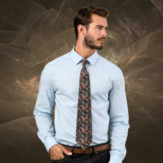 Paisley Vintage Look Black Teal Purple Monogram Tie (Creator Uploaded)