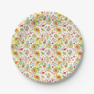 Paisley watercolor Christmas colourful custom Paper Plate