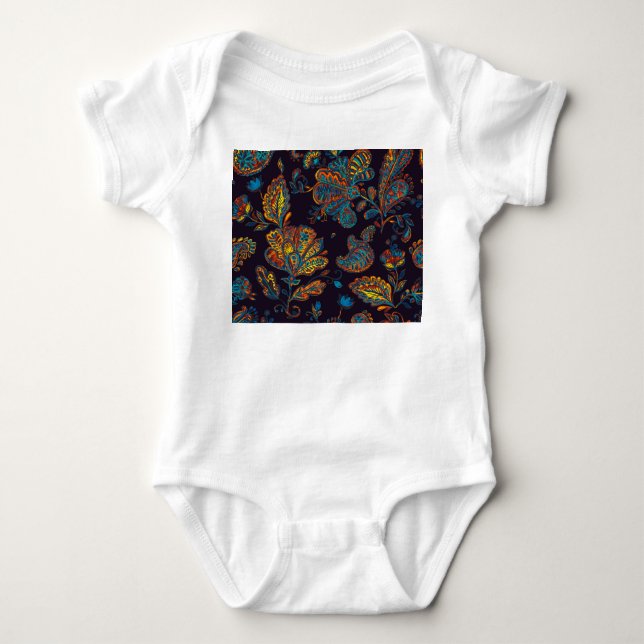 Paisley watercolor: floral pattern tile baby bodysuit (Front)