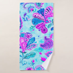 Paisley watercolor floral pattern tile: flowers, f bath towel