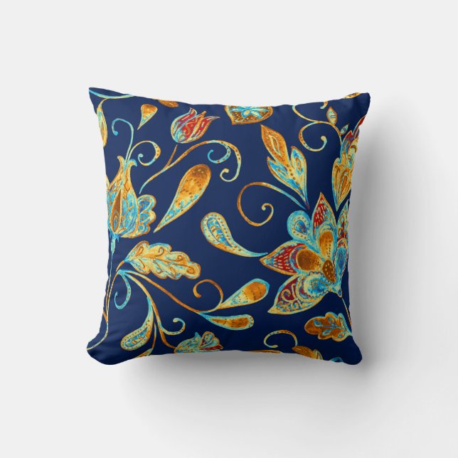 Paisley watercolor floral pattern tile: flowers, f cushion (Front)