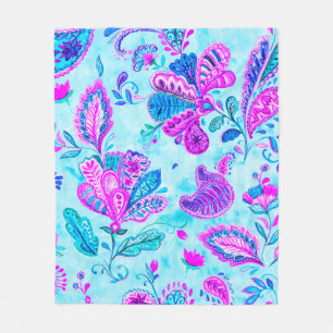 Paisley watercolor floral pattern tile: flowers, f fleece blanket