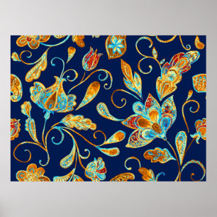 Paisley watercolor floral pattern tile: flowers, f poster