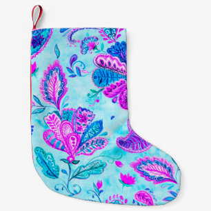 Paisley watercolor floral pattern tile: flowers, f small christmas stocking