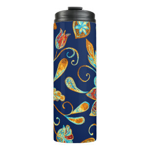 Paisley watercolor floral pattern tile: flowers, f thermal tumbler