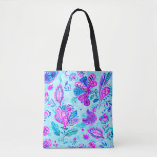 Paisley watercolor floral pattern tile: flowers, f tote bag