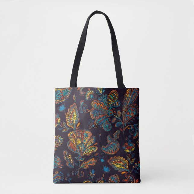 Paisley watercolor: floral pattern tile tote bag (Front)