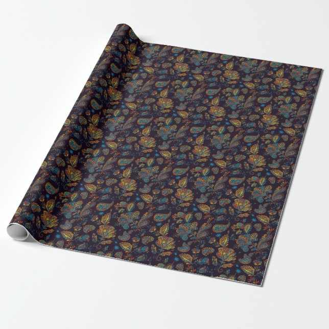Paisley watercolor: floral pattern tile wrapping paper (Unrolled)