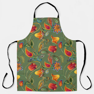 Paisley watercolor flowers, seamless Indian motif. Apron