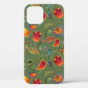 Paisley watercolor flowers, seamless Indian motif. iPhone 12 Case