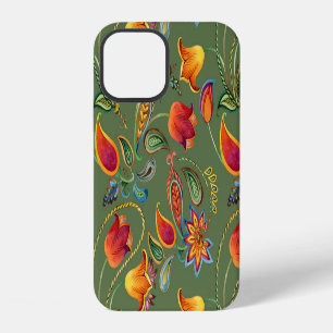 Paisley watercolor flowers, seamless Indian motif. iPhone 12 Case
