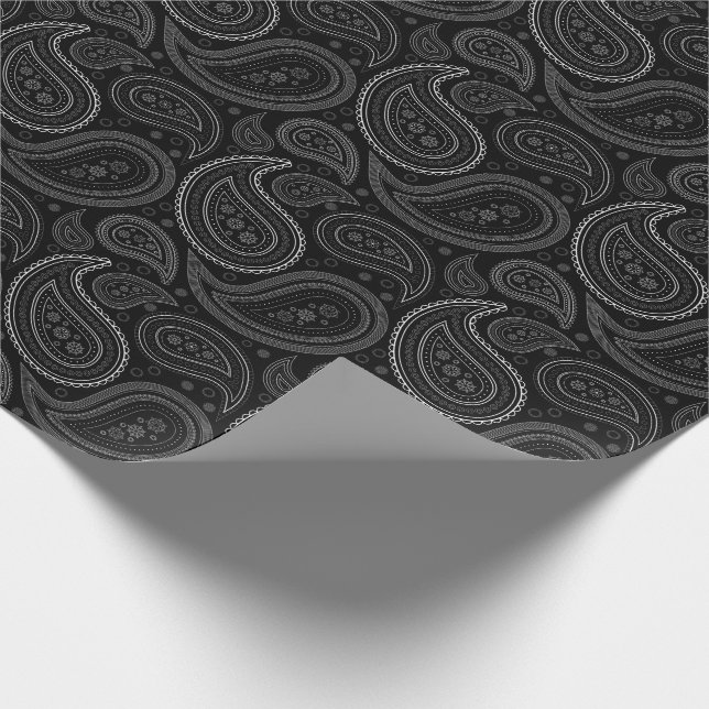 Paisley White on Black Wrapping Paper (Corner)