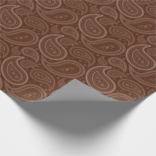 Paisley White on Brown Wrapping Paper (Corner)