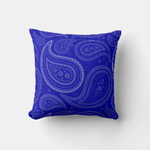Paisley White on Royal Blue Throw Pillow