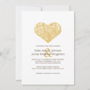 Paisley Yellow Heart Wedding Invitation