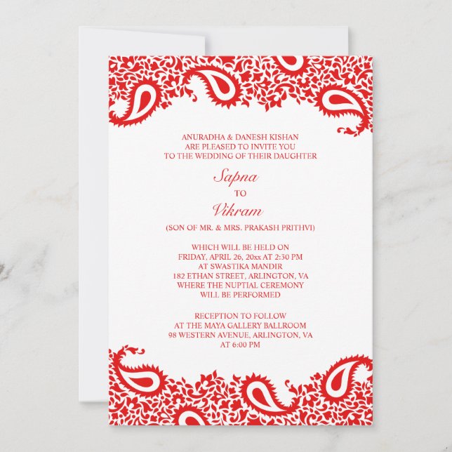 Paisleys Elegant Indian Wedding Flat Invitation (Front)