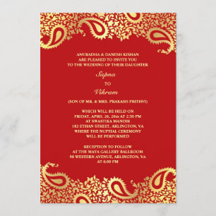 Paisleys Elegant Indian Wedding Flat Invitation