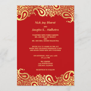 Paisleys Elegant Indian Wedding Flat Invitation