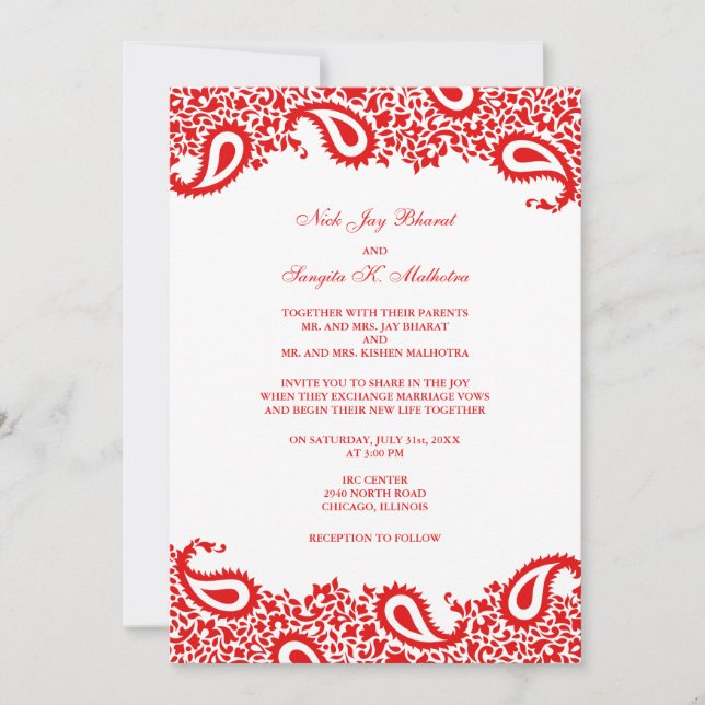 Paisleys Elegant Indian Wedding Flat Invitation (Front)
