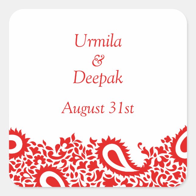 Paisleys Elegant Indian Wedding Sticker (Front)