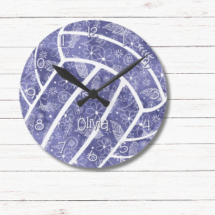 paisleys feathers flowers indigo volleyball round clock