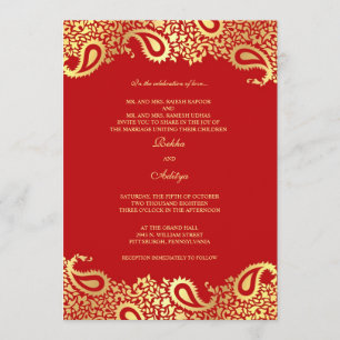 Paisleys Red Wedding Flat Invitation