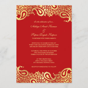 Paisleys Red Wedding Flat Invitation