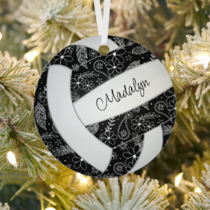 paislies feathers floral black white volleyball metal tree decoration