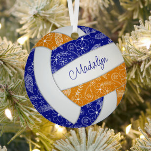 paislies feathers floral blue orange volleyball metal tree decoration