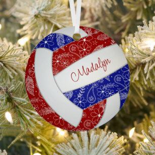 paislies feathers floral blue red volleyball metal tree decoration