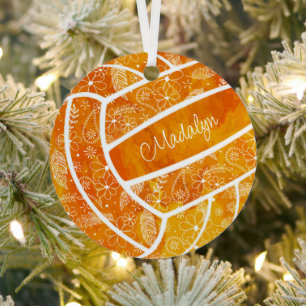 paislies feathers floral pattern orange volleyball metal tree decoration