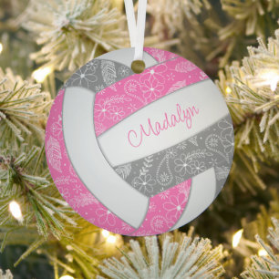 paislies feathers floral pink gray boho volleyball metal tree decoration