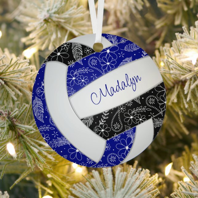 paislies feathers flowers blue black volleyball metal tree decoration (Insitu)