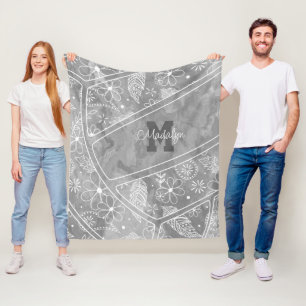 paislies feathers flowers pattern grey volleyball  fleece blanket
