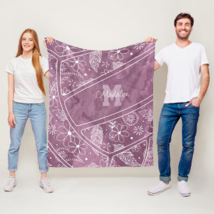 paislies feathers flowers pattern plum volleyball fleece blanket