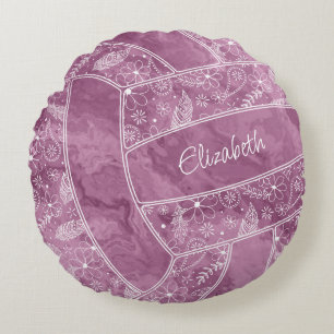 paislies feathers flowers pattern plum volleyball round cushion
