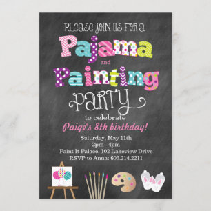 Pajama and Painting Chalkboard Style Invitation