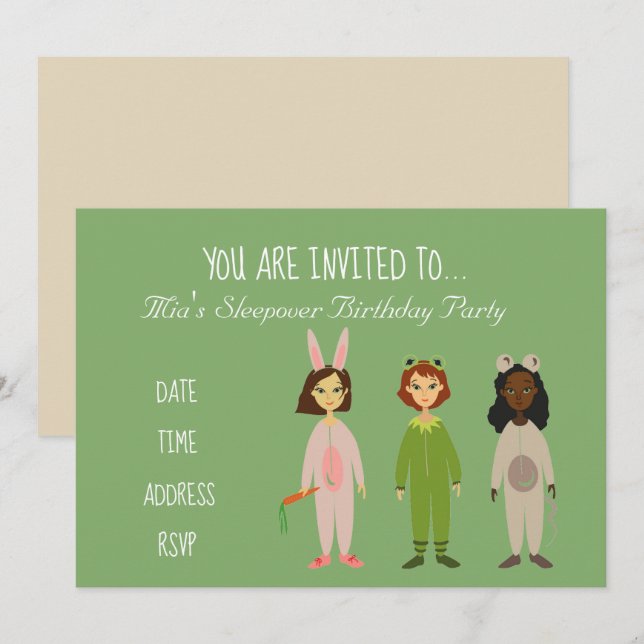 Pajama cute Slumber sleepover birthday party Invitation (Front/Back)