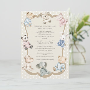 Pajama Party Animal Theme Baby Shower Invitation