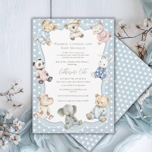 Pajama Party Animal Theme Blue Baby Shower  Invitation