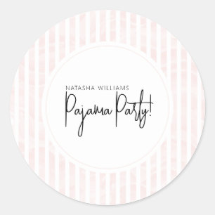 Pajama Party Bridal Shower Pink Stripes Classic Round Sticker