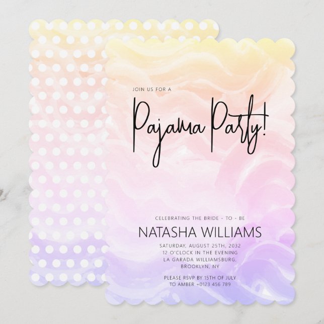 Pajama Party Colourful Pastel Chic Invitation (Front/Back)