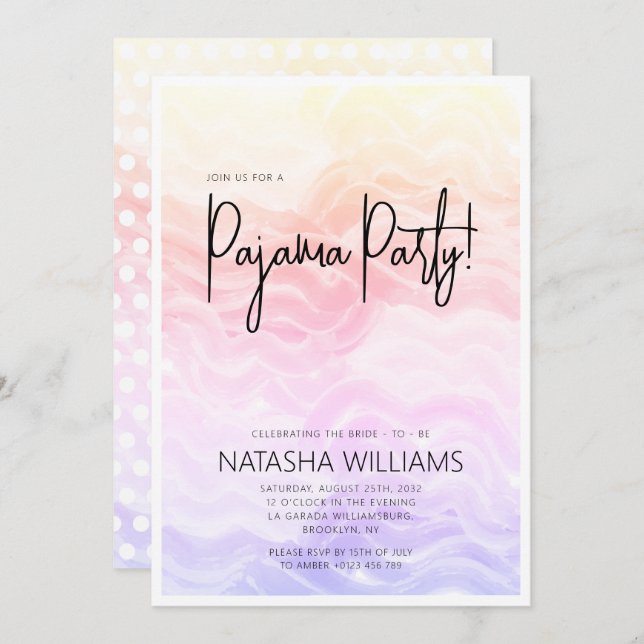 Pajama Party Colourful Pastel Chic Invitation (Front/Back)