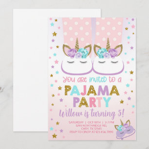 Pajama party girl birthday invite, sleep over. invitation