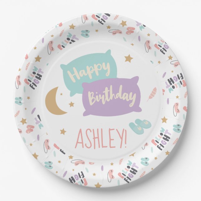 Pajama Party Girls Any Age Happy Birthday Party Paper Plate (Front)