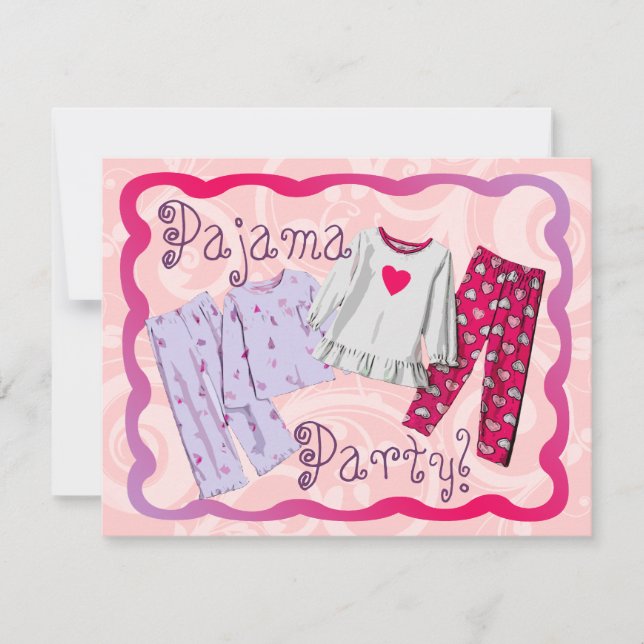 Pajama Party Invitation, Pink and Purple PJ's Invitation (Front)