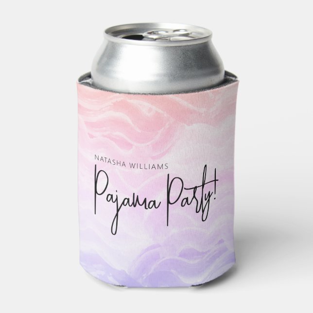 Pajama Party Pastel Pink Purple Whimsy Can Cooler (Can Front)