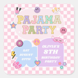 Pajama Party Preppy Varsity Patch Birthday Party Square Sticker