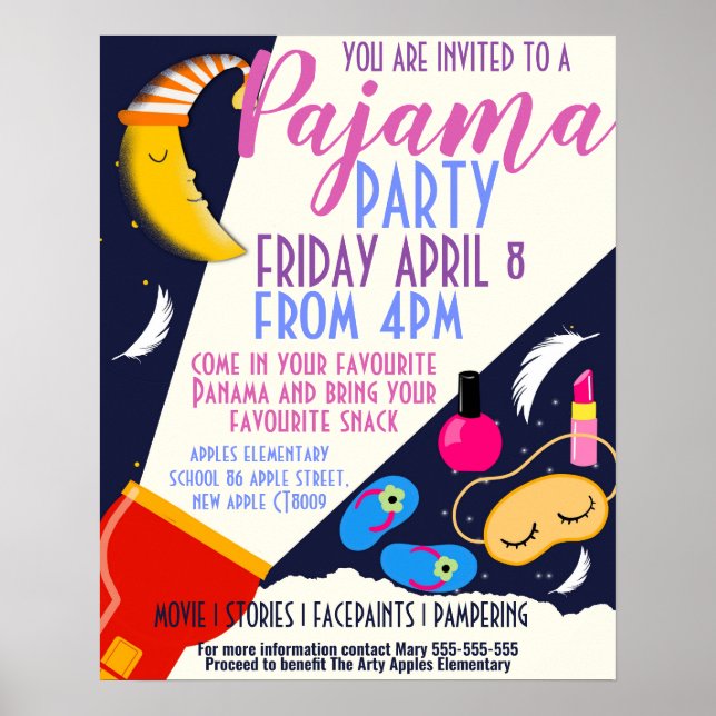 PaJama party school fundraiser flyer and poster (Front)